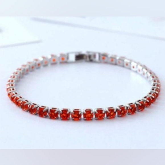 Red Rhinestone Sterling Silver Bracelet - Picture 3 of 8